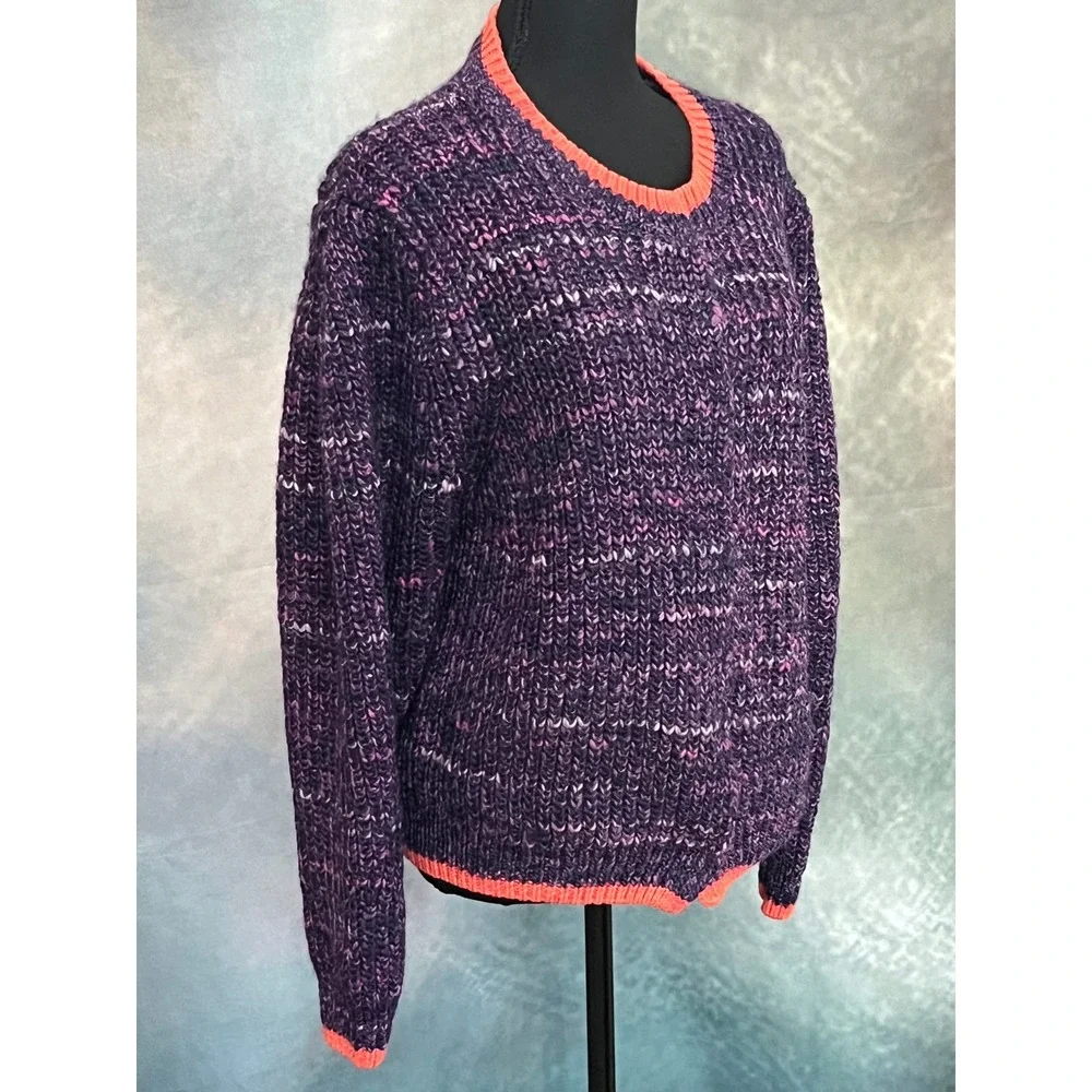 Free People Walk on By Purple Space Dye Wool Blend Chunky Knit Cardigan Large - Picture 4 of 9